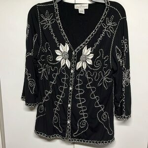 Once Again Black Embroidered Cardigan Sweater Jacket Size Large